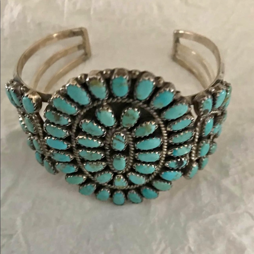Native American Navajo Turquoise Bracelet LMB Signature Larry Moses Begay. ￼ Ma